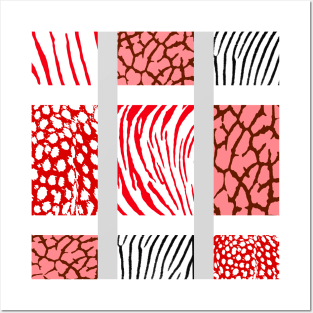 White and Red Mixed Animal Print Posters and Art